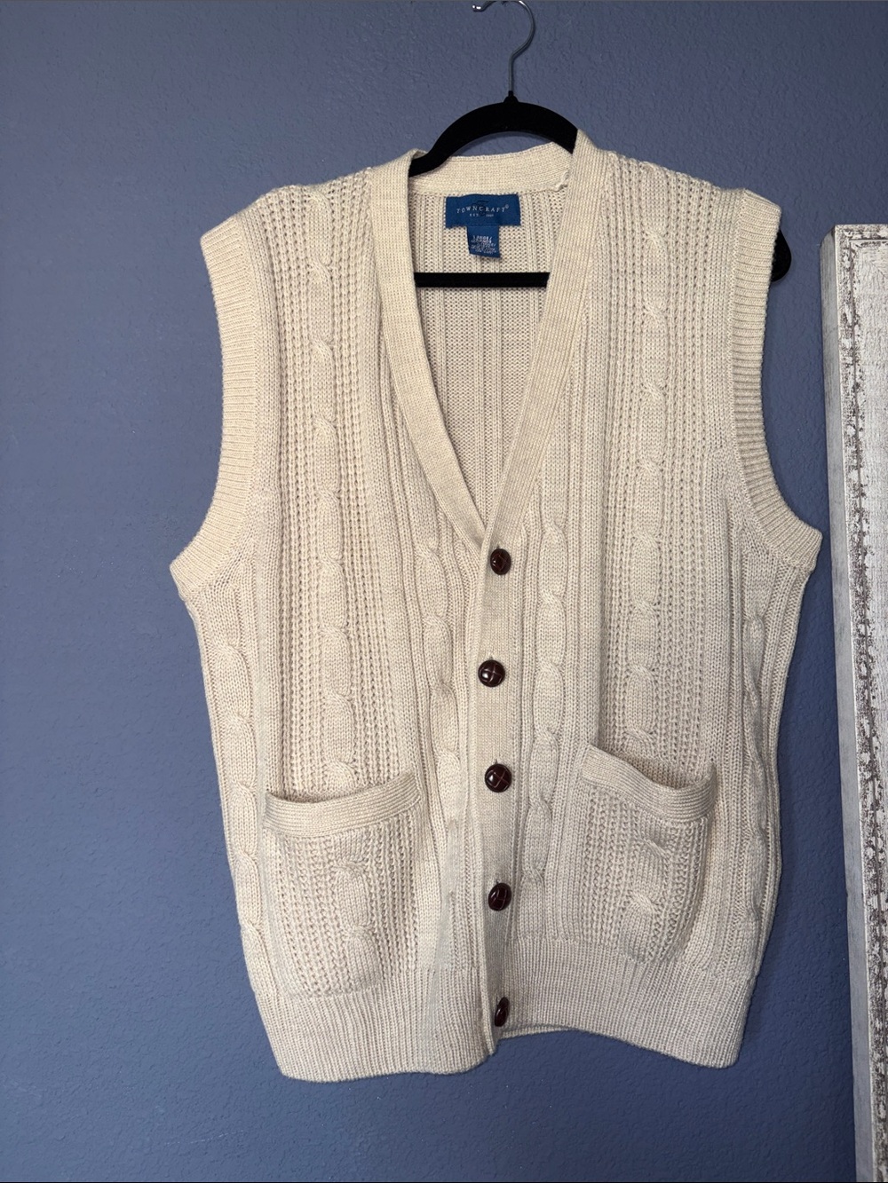Towncraft Ivory Cable-Knit Button Vest
